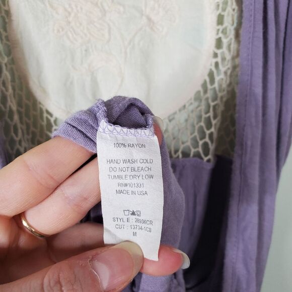Charlotte Russe Lilac Deep V-Neck Cross Front Embroidered Back Boho Tank Size M - Picture 8 of 9